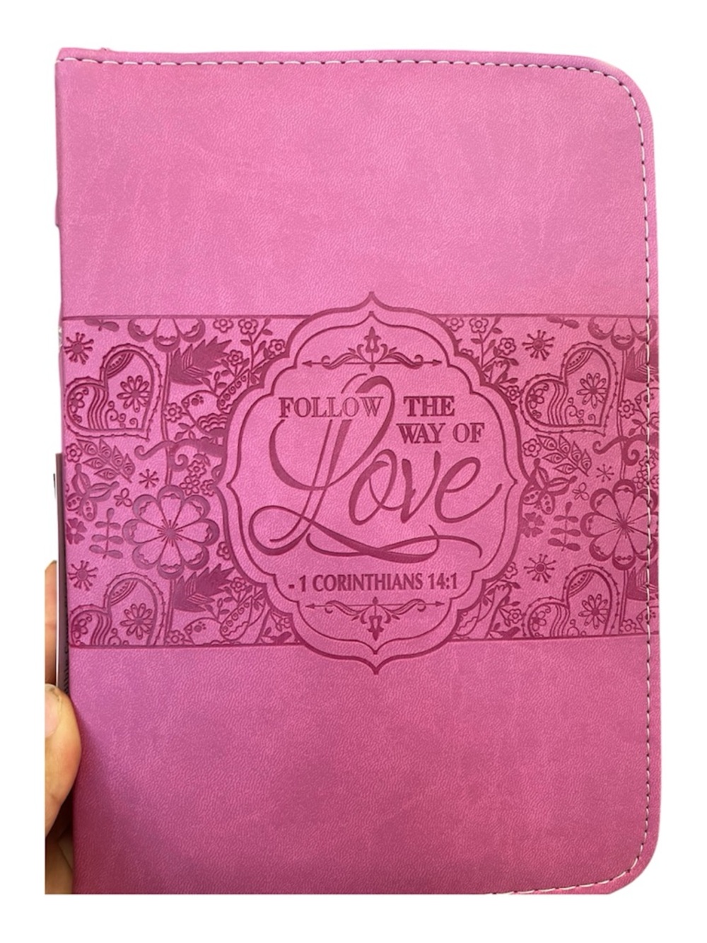 Pink 'Follow the Way of Love' Scripture Bible Cover